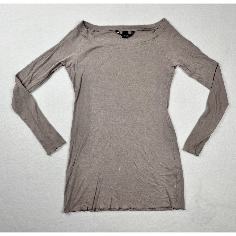 Body by Victoria Long Sleeve Top Womens L Brown Stretch Casual Vintage